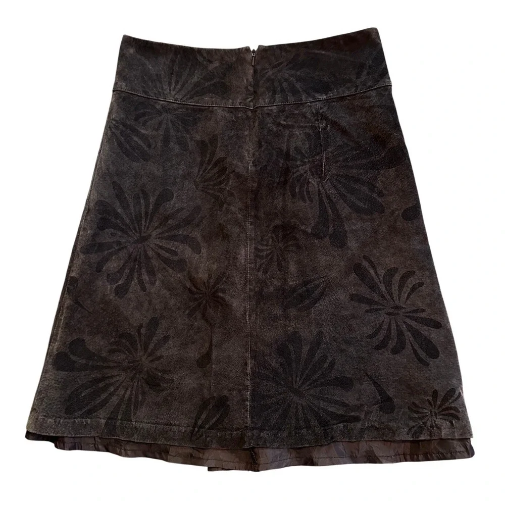 New Frontier Brown Suede Floral A-Line Mini Skirt Women's 6